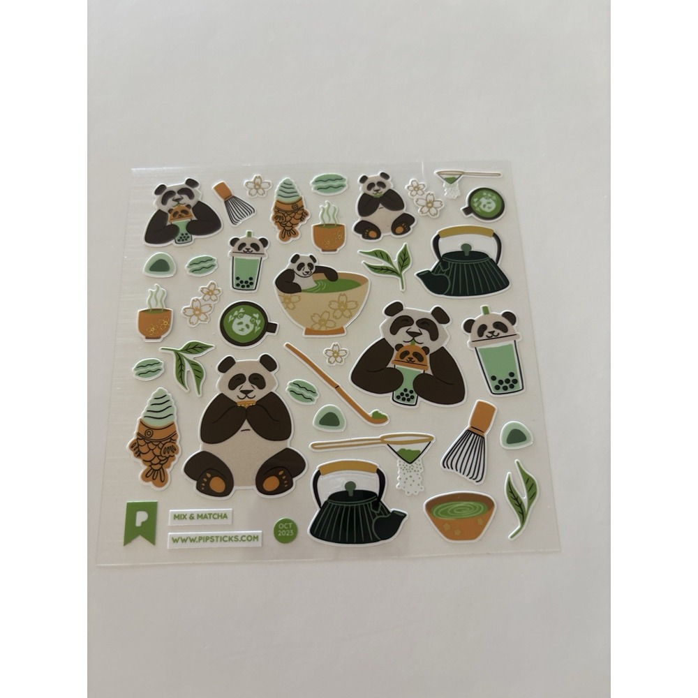Pipsticks Mix & Matcha Sticker Sheet Panda Boba Tea Matcha Cute Planner Stickers